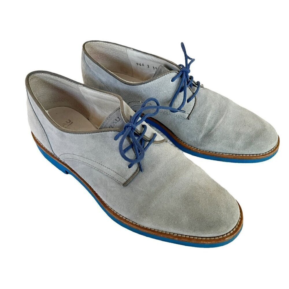 Frau Men’s 39 US Sz 6  Gray Suede Derby Lace Up Shoes Blue Eco Soles and Laces